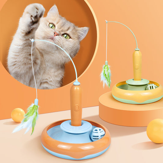 2-in-1 Interactive Cat Toy with Feather & Turntable